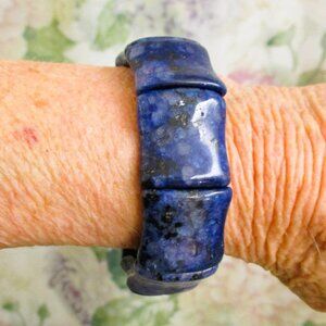 VINTAGE Lapis Lazuli Stretch Bracelet ~ Square Panel Gemstone Statement Bracelet